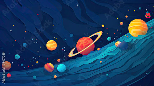 abstract space background with planets and solar system from colored paper. Generative AI