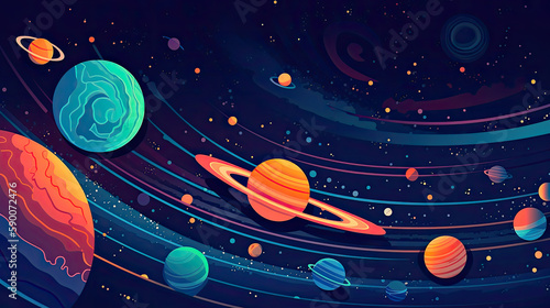 Fototapeta Naklejka Na Ścianę i Meble -  abstract space background with planets and solar system from colored paper. Generative AI