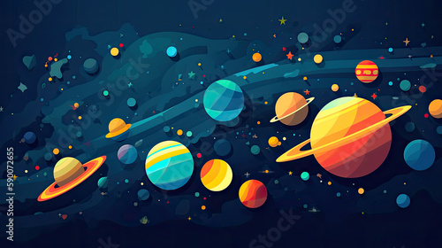 abstract space background with planets and solar system from colored paper. Generative AI