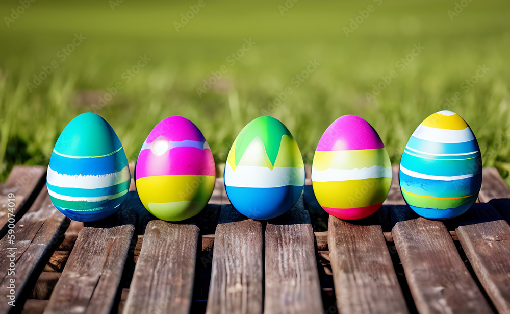 Obraz premium easter eggs on wooden table