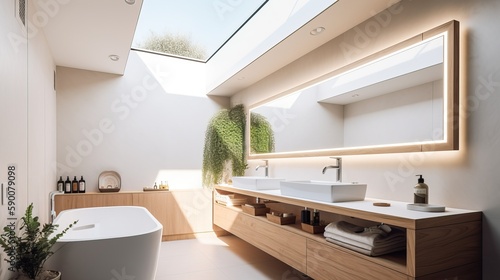 Minimalist Modern Bathroom Interior Light Wood Accents Cozy Ambiance Generative AI