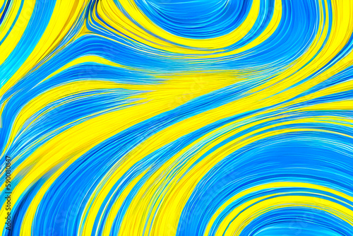 Abstract yellow blue wavy curved lines background created by Generative AI
