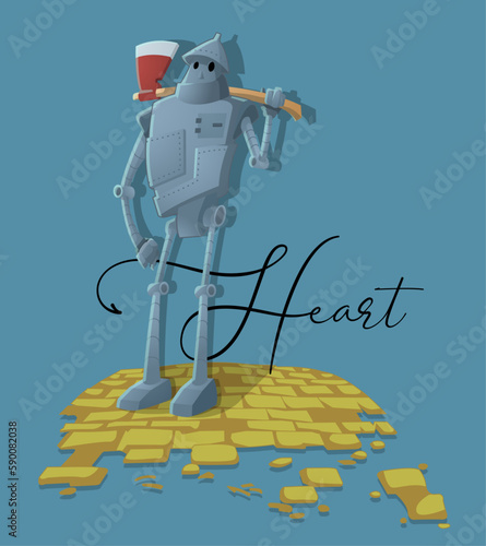 A metal man with the word Heart behind him