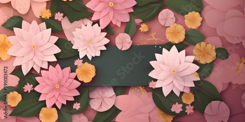 Flowers banner of flat illustration  botanical arrangement  festive floral background with copy space  pastel colors. Happy mothers  valentines  womens day holiday concept. Ai generated.