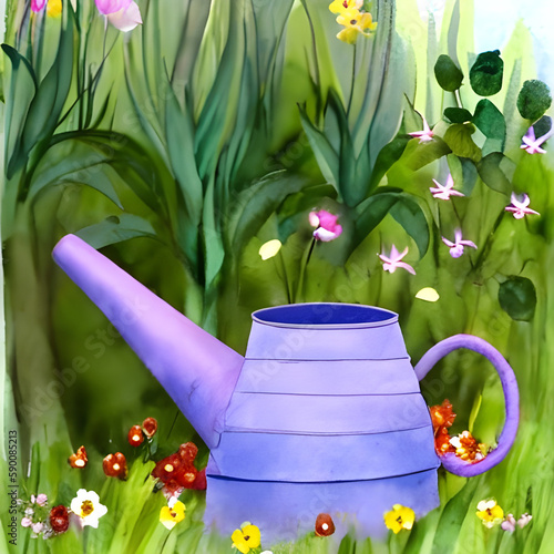 watering can with flowers