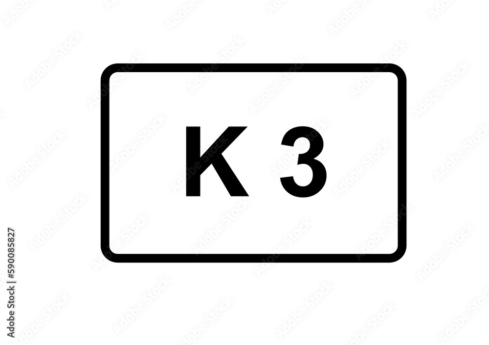 Illustration eines Kreisstraßenschildes der K 3 in Deutschland	