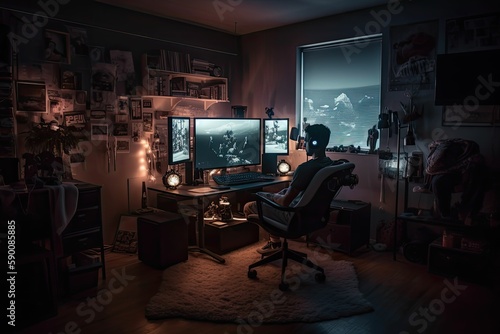 Behind the Scenes of Pro Gaming: An Insider's Perspective on the Tools and Technology Used by Elite Players at Home, generative ai © jambulart