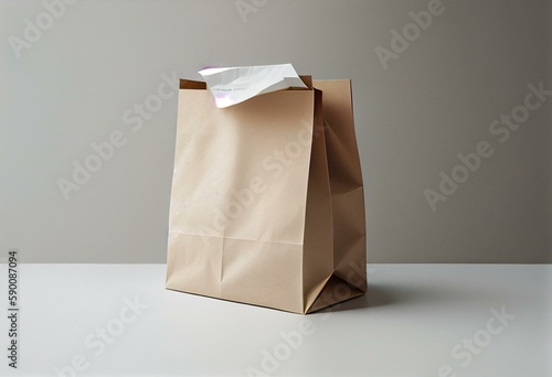 A white background surrounds an empty paper bag, used for eco-friendly shopping in supermarkets. Generative AI
