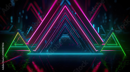 abstract futuristic neon background. Fantastic wallpaper. Generative AI © keks20034