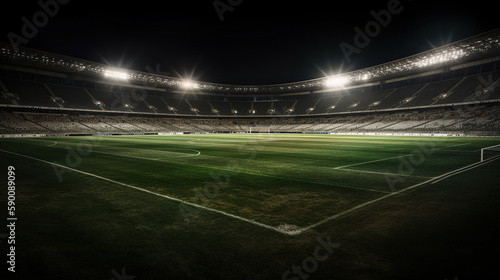 Football stadium with good grass, center position. generative ai © maniacvector
