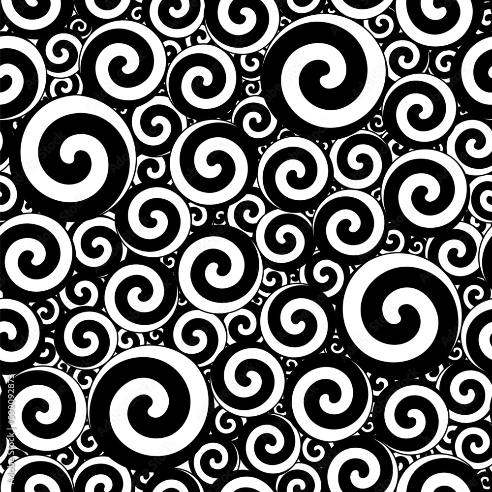 Obraz premium Seamless pattern with black and white swirls. Color vector background.