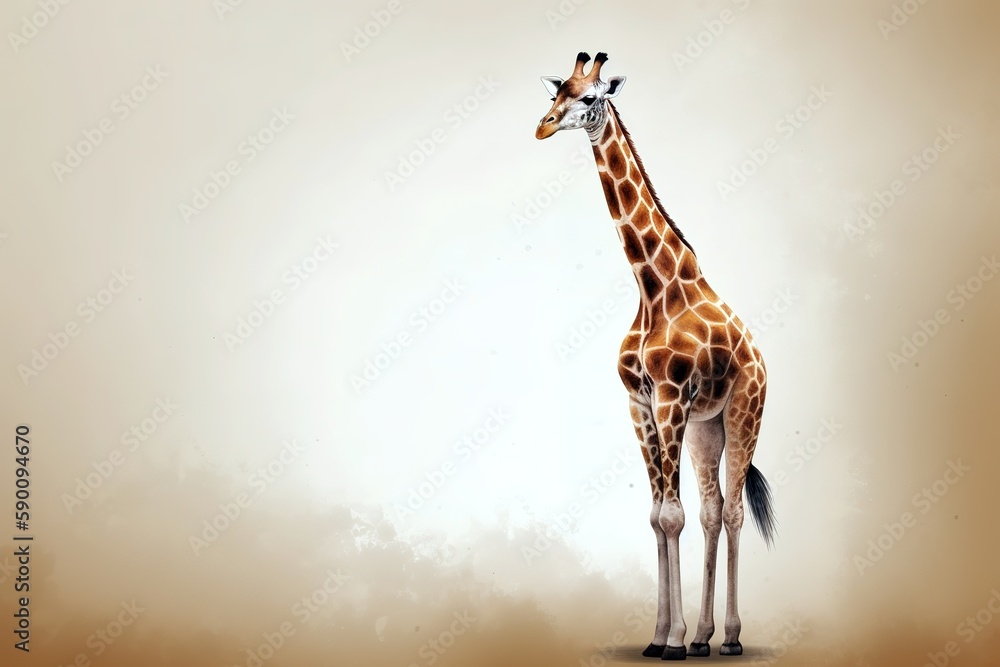 Watercolor illustration of a giraffe with copy space for text. Generative AI