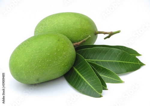 Fresh Green Mango Fruit on white background 