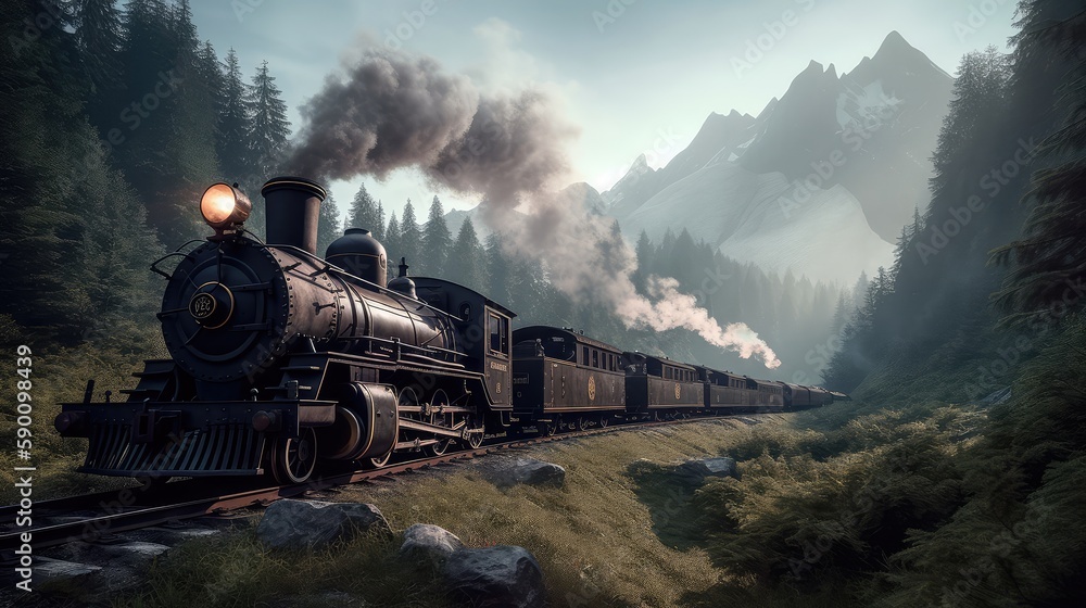 A steam train is making its way through the picturesque scenery of the Swiss Alps, providing a scenic and nostalgic travel experience for passengers. Generative AI