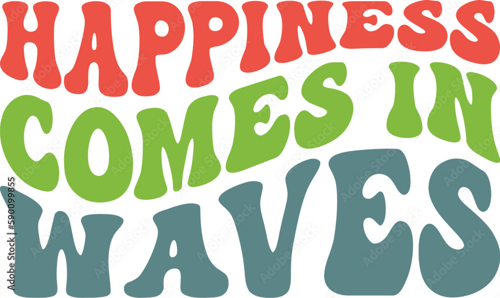 Happiness Comes In Waves Retro SVG, Summer Retro SVG,  Vacation SVG, Beach SVG, Lake Life SVG
