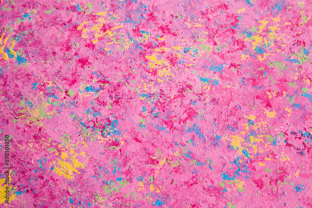 Medium density fiberboard surface with predominantly pink water-based paint