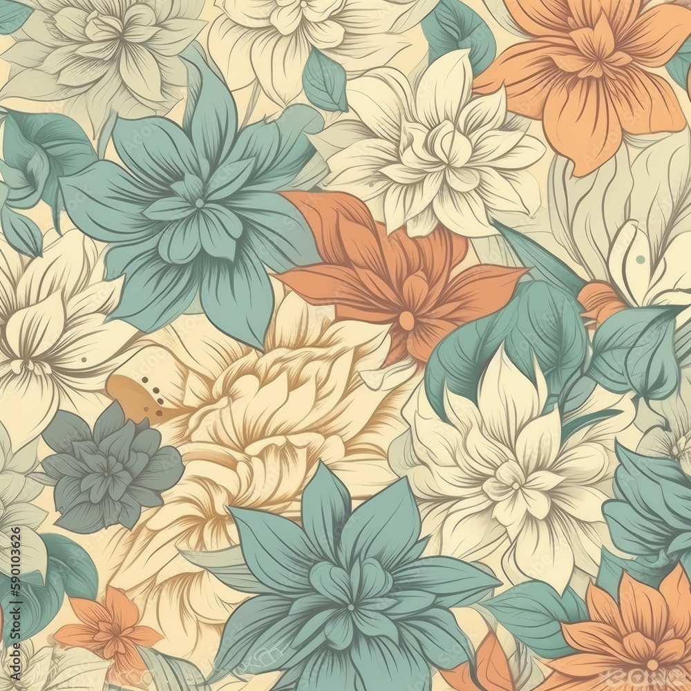flower pattern design with pastel colors, repeating patterns - generative ai flower pattern design with pastel colors, repeating patterns - generative ai