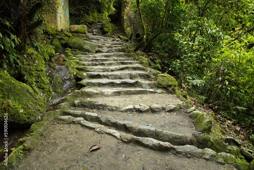 Hiking track at waterfall Pailon del Diablo at Banos, Tungurahua Province, Ecuador, South America
