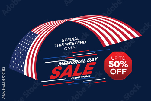 memorial day sale web banner. happy memorial day holiday sale post. memorial day weekend sale banner. Memorial Day social media promotion template design of USA national flag colors