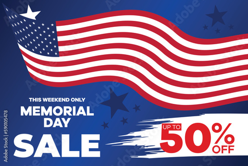 memorial day sale web banner. happy memorial day holiday sale post. memorial day weekend sale banner. Memorial Day social media promotion template design of USA national flag colors