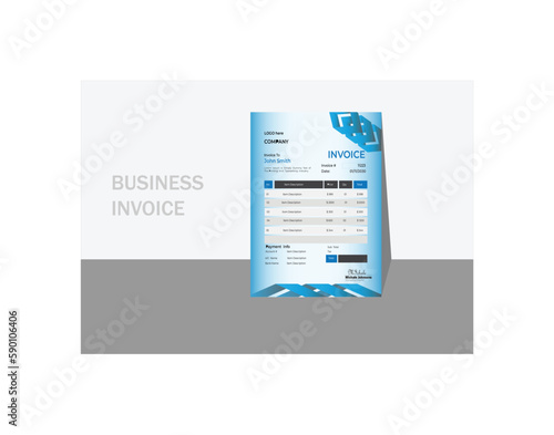 Business invoice form template. money bills or price invoices and payment agreement design templates Invoice Layout in Bright Colors with Cyan Accents
