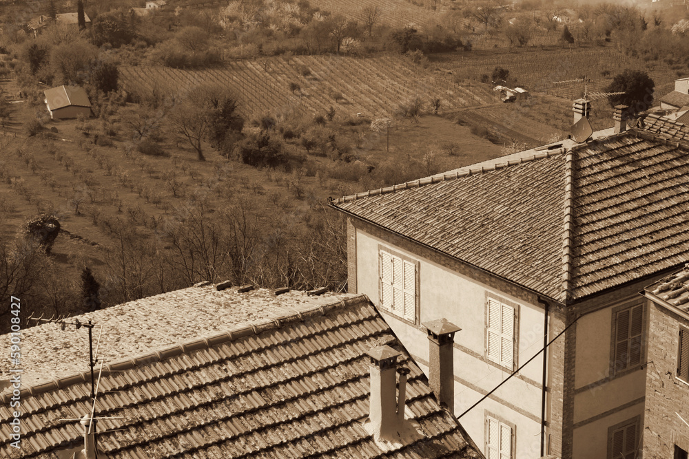 taly. Tuscany region. Montepulciano town. In Sepia toned. Retro style taly. Tuscany region. Montepulciano town. In Sepia toned. Retro style