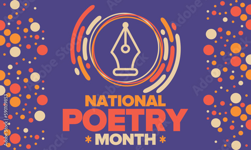 National Poetry Month in April. Poster with handwritten lettering. Poetry Festival in the United States and Canada. Literary events and celebration. Greeting card, invitation, banner or background
