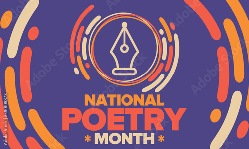 National Poetry Month in April. Poster with handwritten lettering. Poetry Festival in the United States and Canada. Literary events and celebration. Greeting card, invitation, banner or background