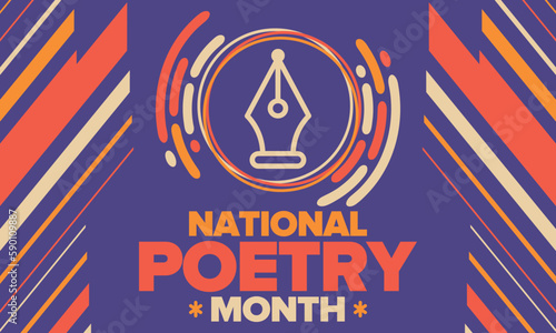 National Poetry Month in April. Poster with handwritten lettering. Poetry Festival in the United States and Canada. Literary events and celebration. Greeting card, invitation, banner or background