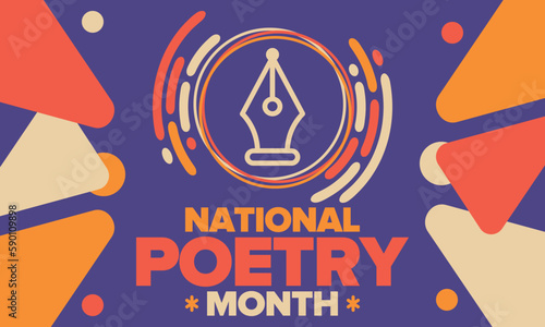 National Poetry Month in April. Poster with handwritten lettering. Poetry Festival in the United States and Canada. Literary events and celebration. Greeting card, invitation, banner or background