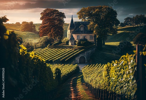 Scenic vineyards in Saint Emilion, Bordeaux, France Fototapet