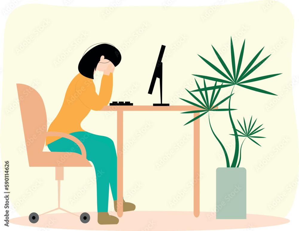 woman sitting at the desk in front of a computer woman sitting at the desk in front of a computer