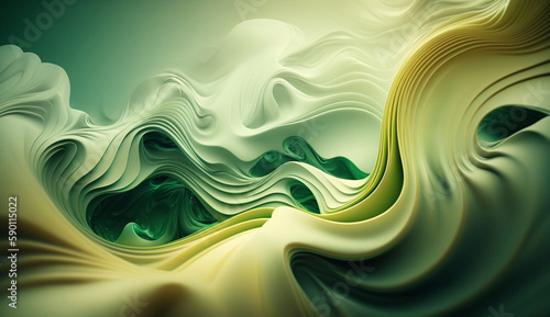 Green liquid wave in motion background. Abstract paint fluid closeup backdrop for banner. Generative AI