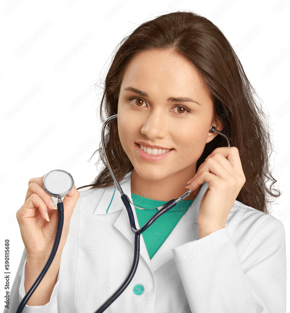 Attractive young female doctor on background Attractive young female doctor on background
