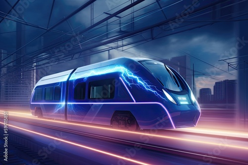 The automated transportation system whisks passengers through the city at lightning speed neon background. Technology concept. Generative AI