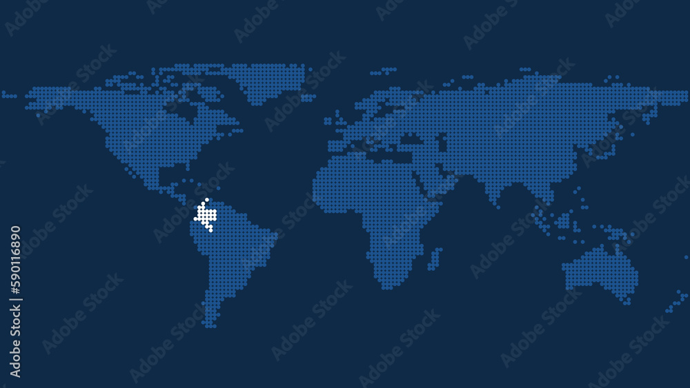 Colombia Marked on Dark Blue Pixelated World Map, Geographic Precision Colombia Marked on Dark Blue Pixelated World Map, Geographic Precision