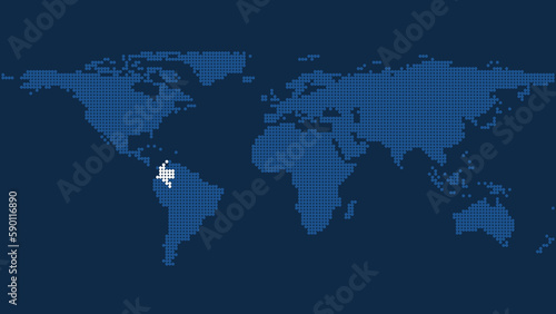 Colombia Marked on Dark Blue Pixelated World Map, Geographic Precision