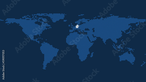 Germany Lands Highlighted on Dark Blue Pixel World Map