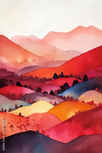 Abstract Watercolour Lanscape Digital Painting with Pastel Colours photo