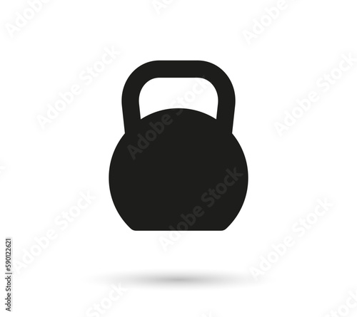 Kettlebell icon. Kettle bell with weight for fitness, gym and training. Logo for body building. Dumbbell silhouette with shadow isolated on white background. Vector