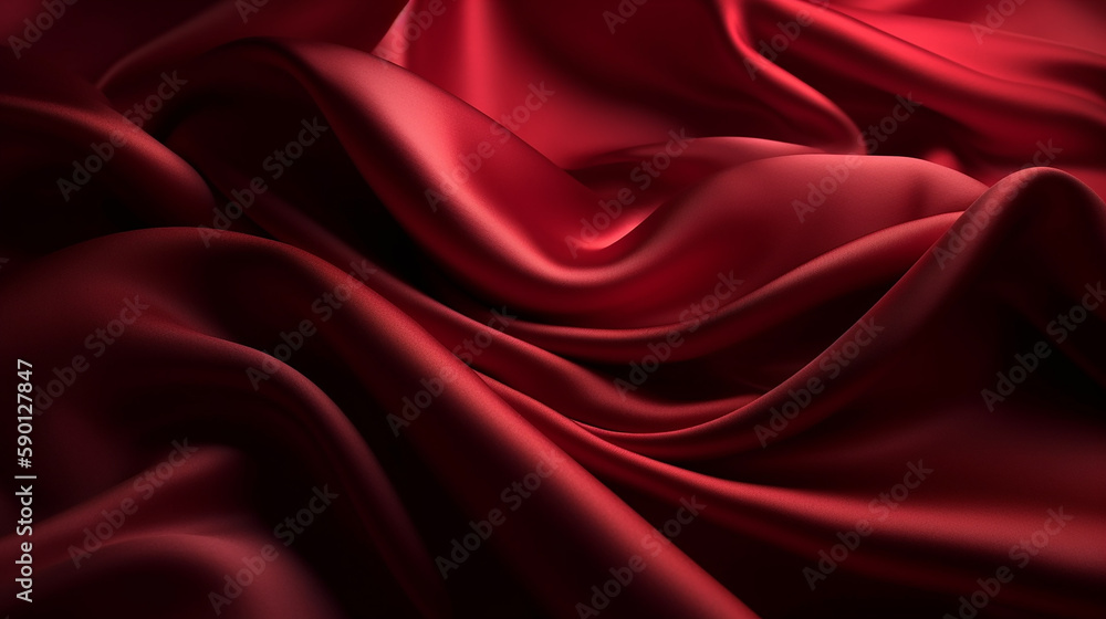 Obraz premium Black silk satin. Soft wavy folds. Shiny silky fabric. Dark red color elegant background with space for design. Curtain. Drapery. Valentine, anniversary, celebration concept. Generative AI.