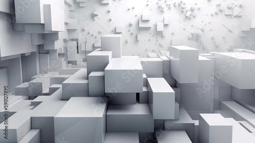 White and grey abstract modern luxury background for design. Geometric shapes, cubes, squares. Futuristic. 3d effect. Gradient. Template. Generative AI. © miljana