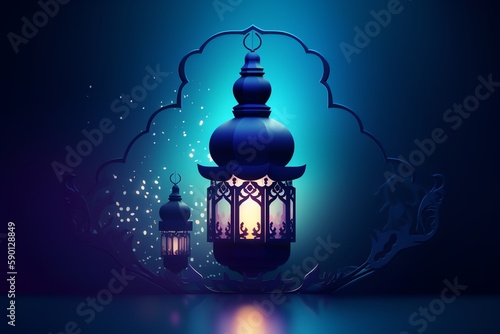 Islamic decoration background with beautiful mosque, cartoon style, ramadan kareem, mawlid, iftar, isra miraj, eid al fitr adha, muharram, copy space text area, 3D illustration. © Outkast