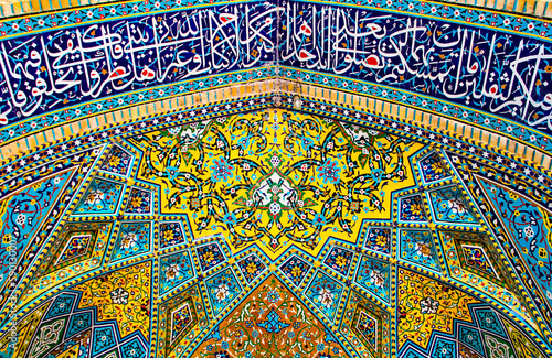 Detail of the mosaic of the mosque in the Isfahan, Iran