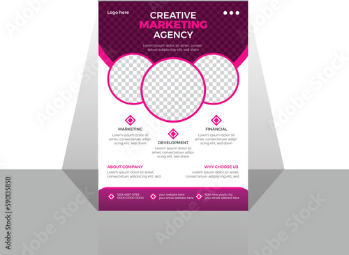 Flyer template layout design. Business flyer, brochure, magazine or flier mock up in bright colors. Travel poster or flyer pamphlet brochure design layout space for photo background. photo