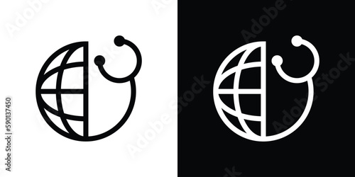 logo medical stethoscope and globe line design icon vector illustration