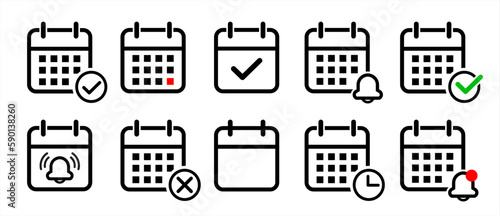 Callendar icon. Calendar planner icon collection. Reminder organizer event signs. Calendar notification icon. Business plan schedule. Vector icons.