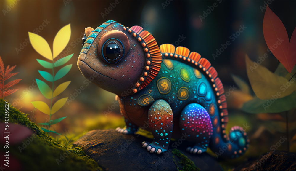 Mystical fairyland forest landscape colorful animals concept in magical fairytale fantasy world