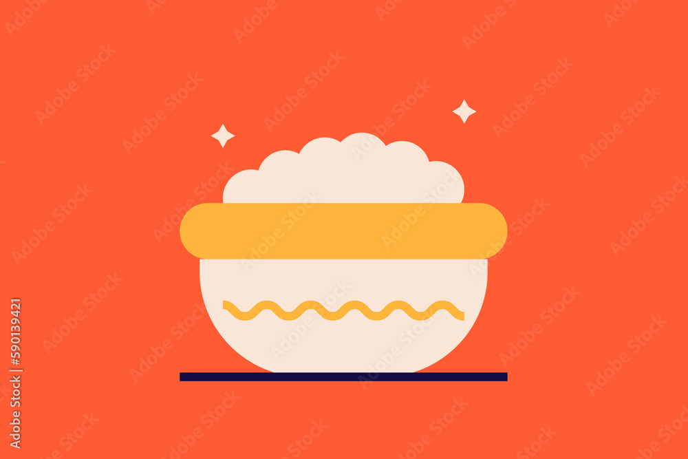 Geometric rice bowl illustration, vector rice icon in flat design art.
Geometric rice bowl illustration, vector rice icon in flat design art.