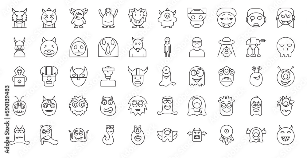 Monsters Thin Line Icons Monster Icon Set in Outline Style 50 Vector Icons in Black Monsters Thin Line Icons Monster Icon Set in Outline Style 50 Vector Icons in Black